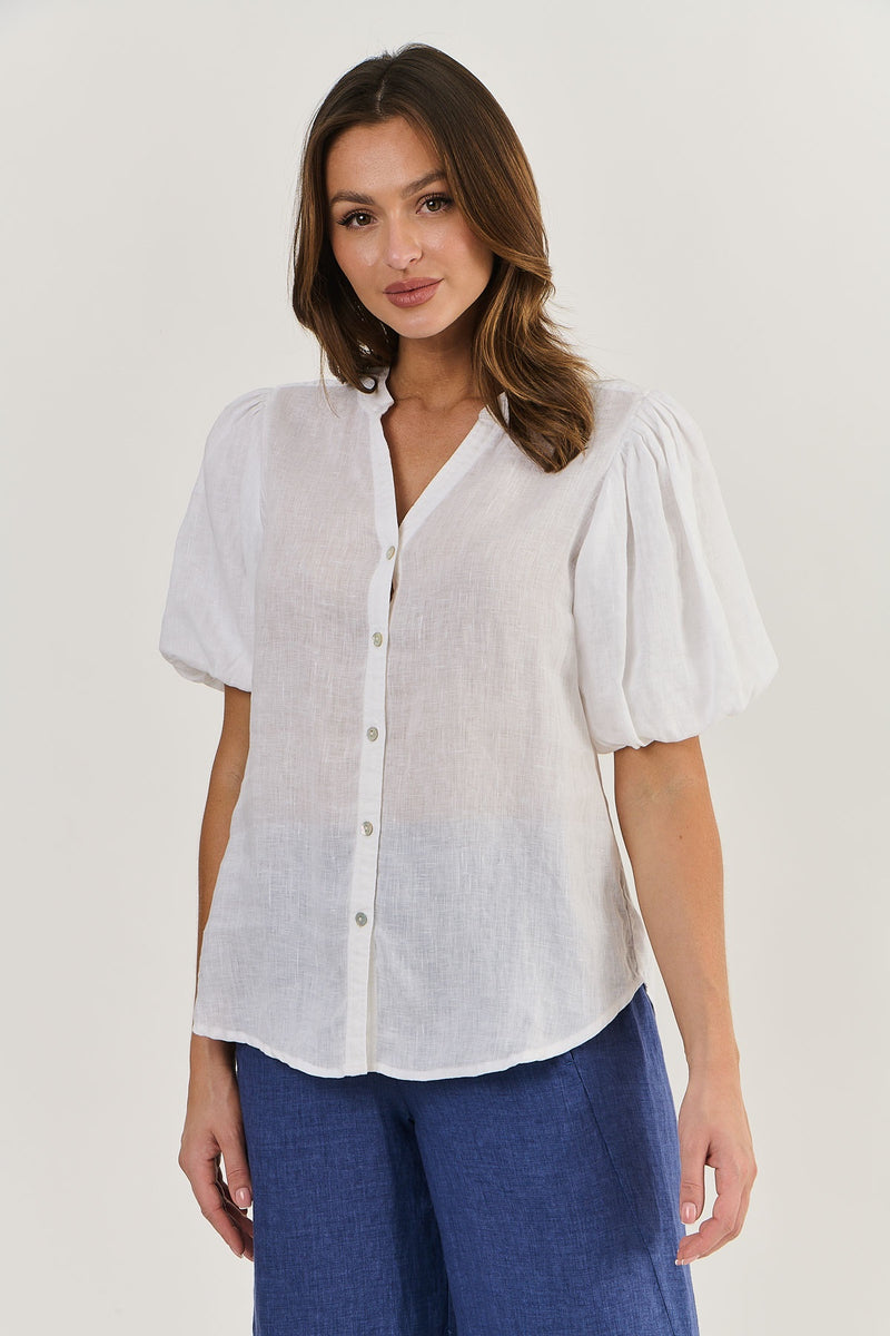 Puff Linen Top White