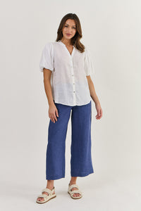 Puff Linen Top White