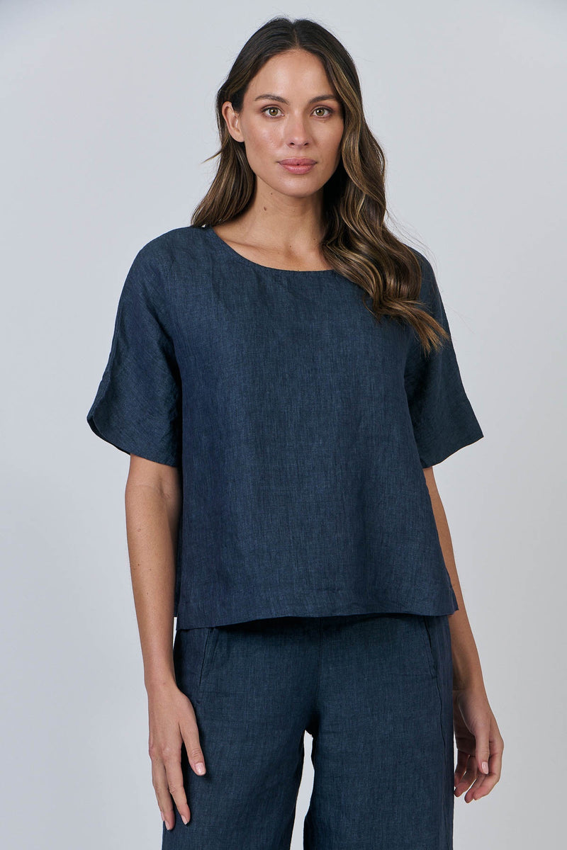 Poseidon Round Neck Linen Top