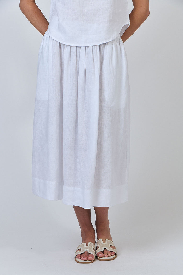 Smock Waist Linen Skirt White