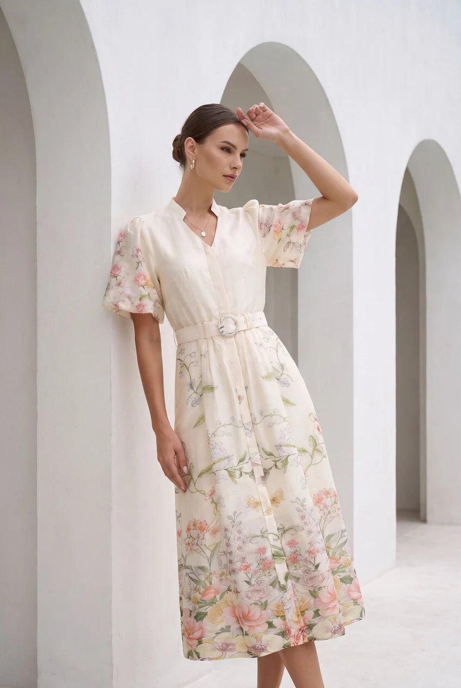 Louetta Dress Beige Print