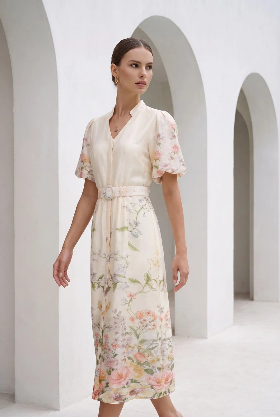 Louetta Dress Beige Print