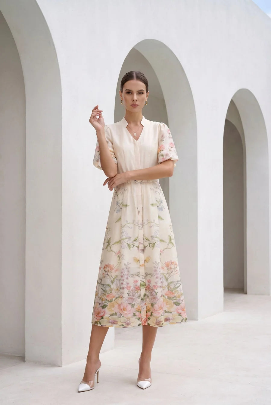 Louetta Dress Beige Print