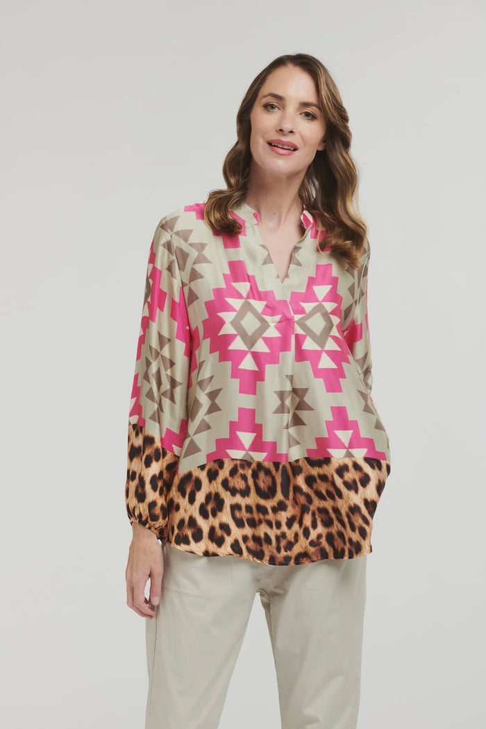 Geo Shirt Pink/Beige