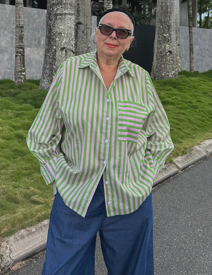 Green/Pink Stripe Shirt OS