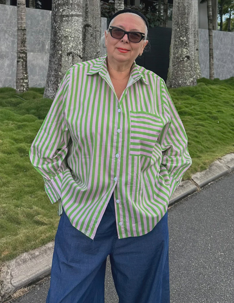 Green/Pink Stripe Shirt OS