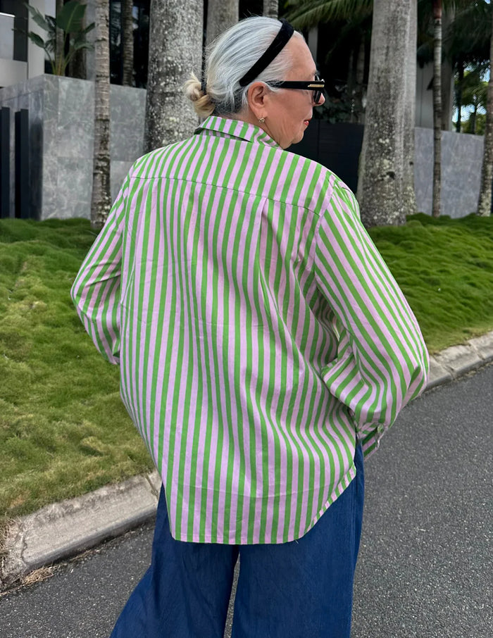 Green/Pink Stripe Shirt OS