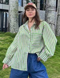 Green/Pink Stripe Shirt OS