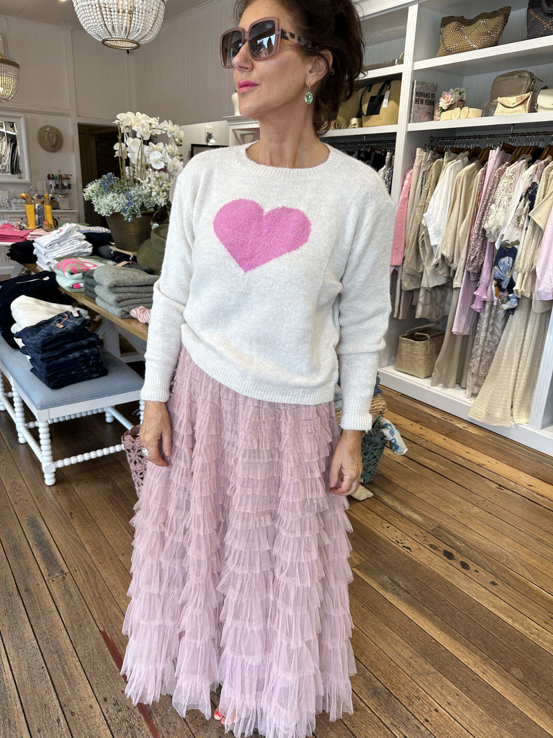 Heart Jumper Cream Pink O/S