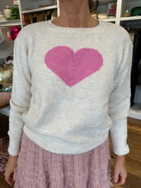Heart Jumper Cream Pink O/S
