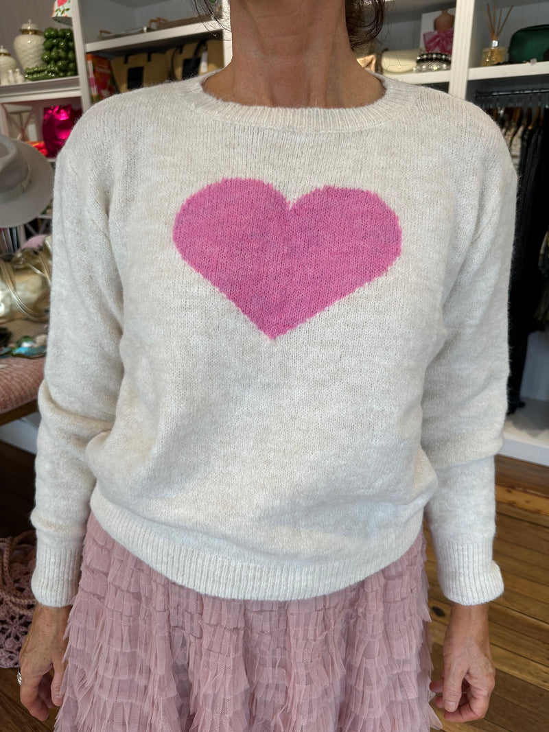 Heart Jumper Cream Pink O/S