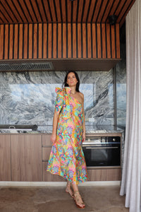 Gia One Shoulder Dress Bright Garden