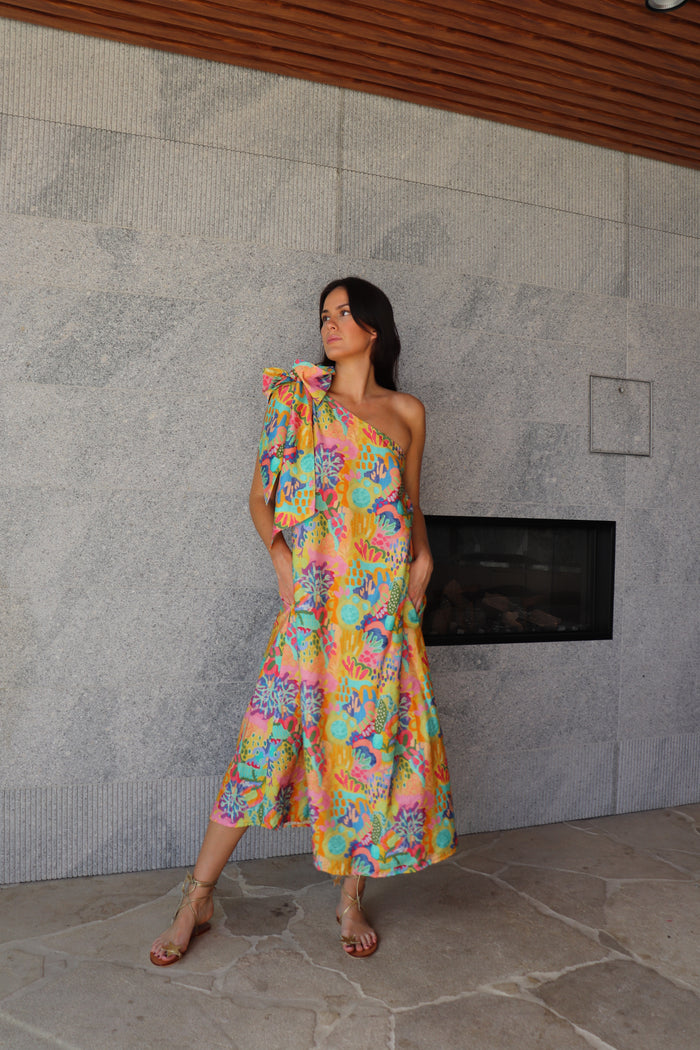 Gia One Shoulder Dress Bright Garden