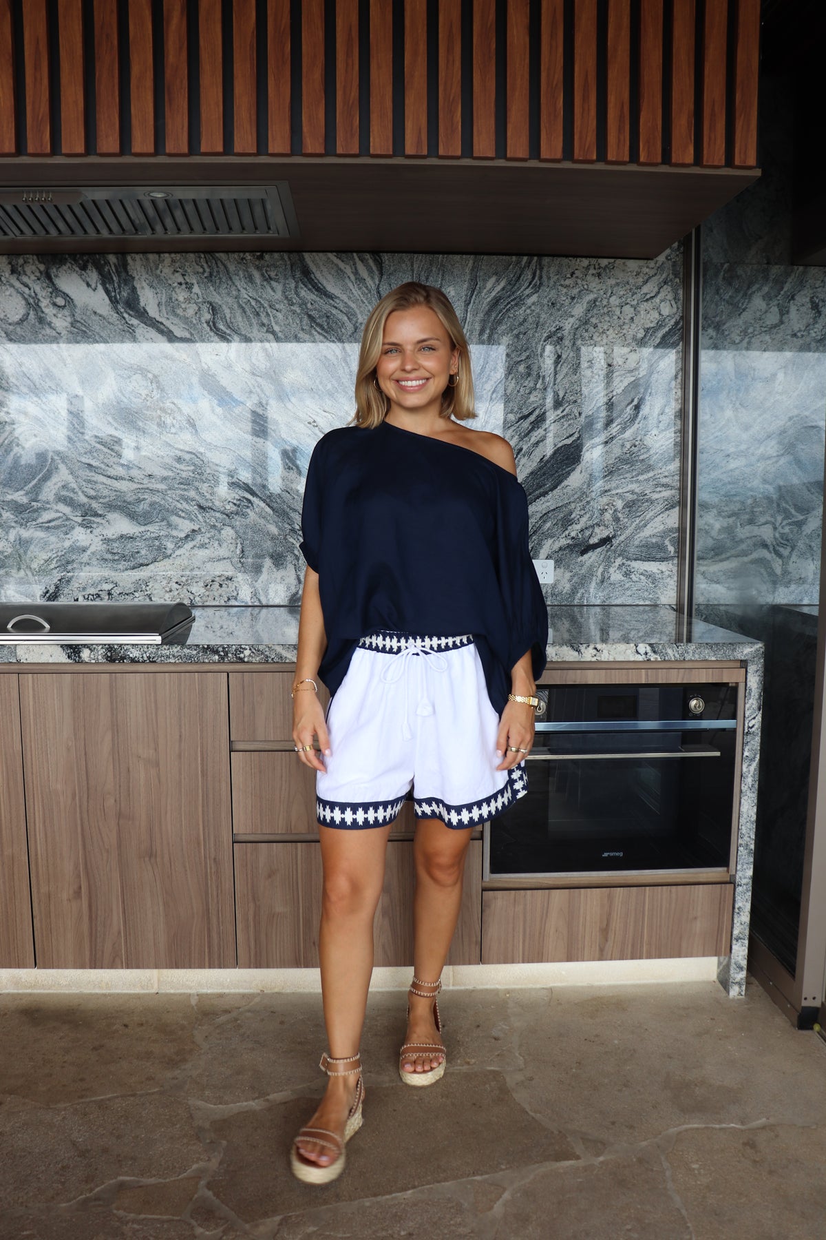 Elke Short White Navy Aztec
