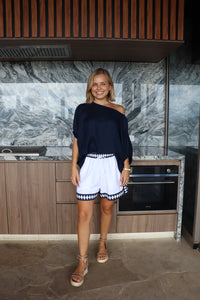 Elke Short White Navy Aztec