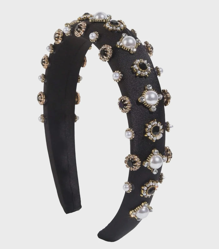 Lana Padded Black Beaded Headband