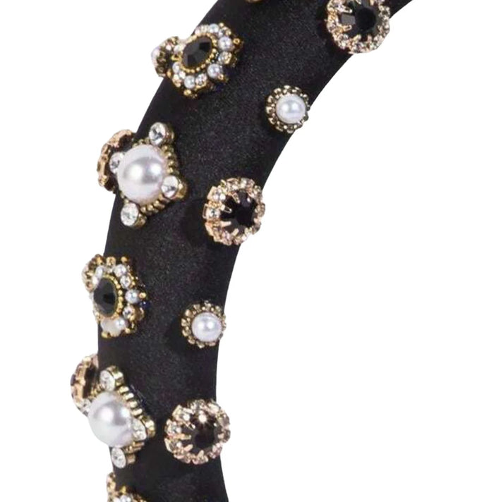 Lana Padded Black Beaded Headband