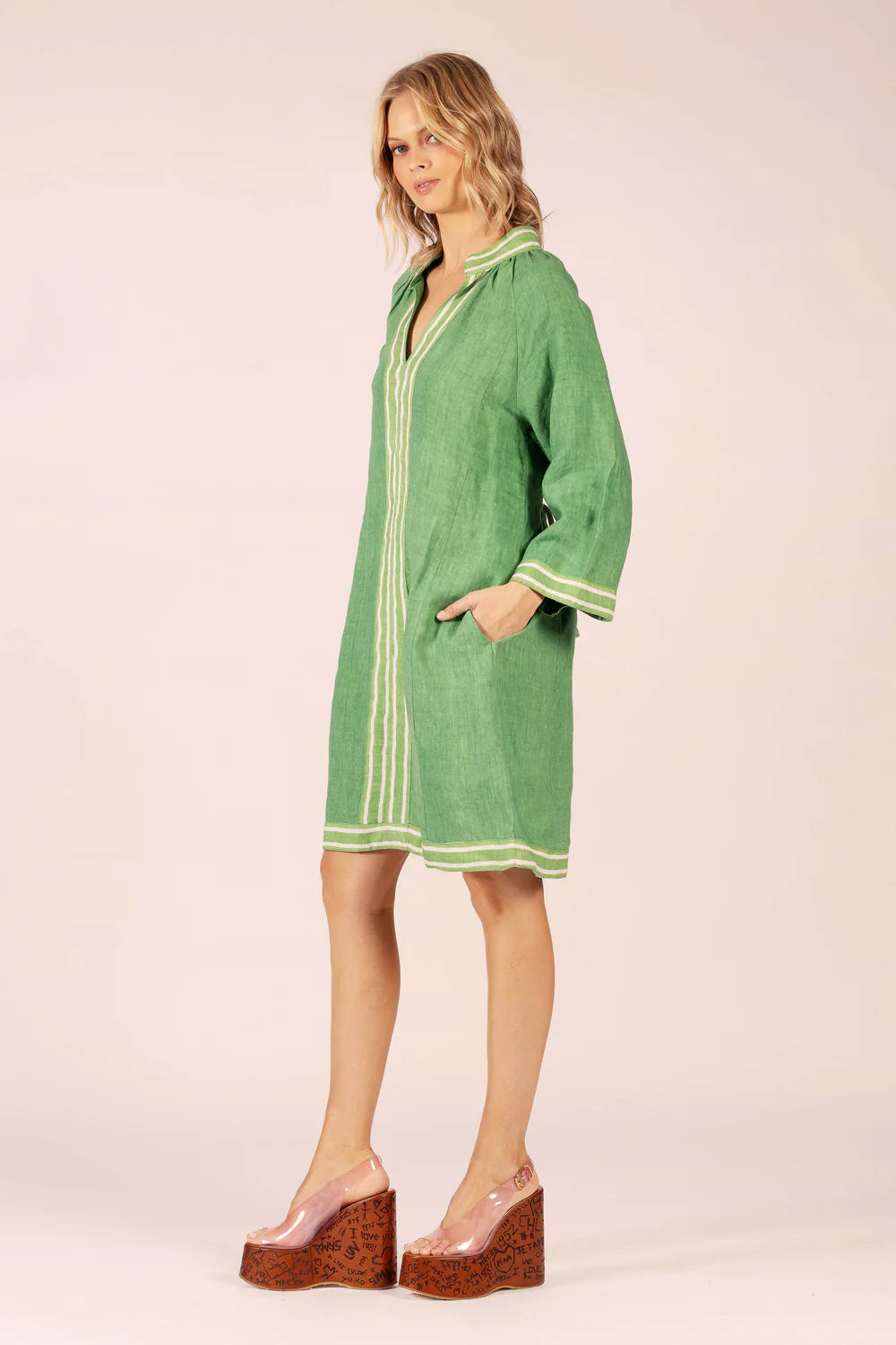 Allegra Midi Linen Dress Green