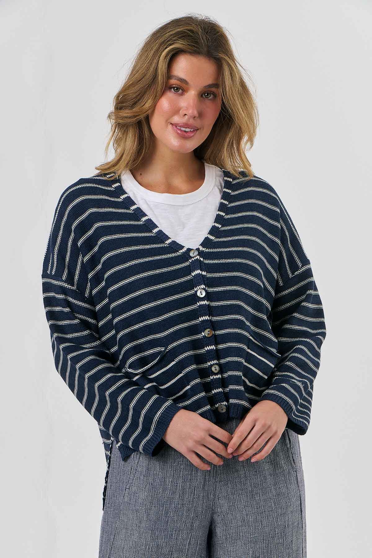 Cardi Blue White Stripe