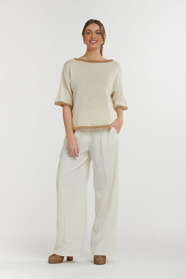 Lurex Knit Top Beige