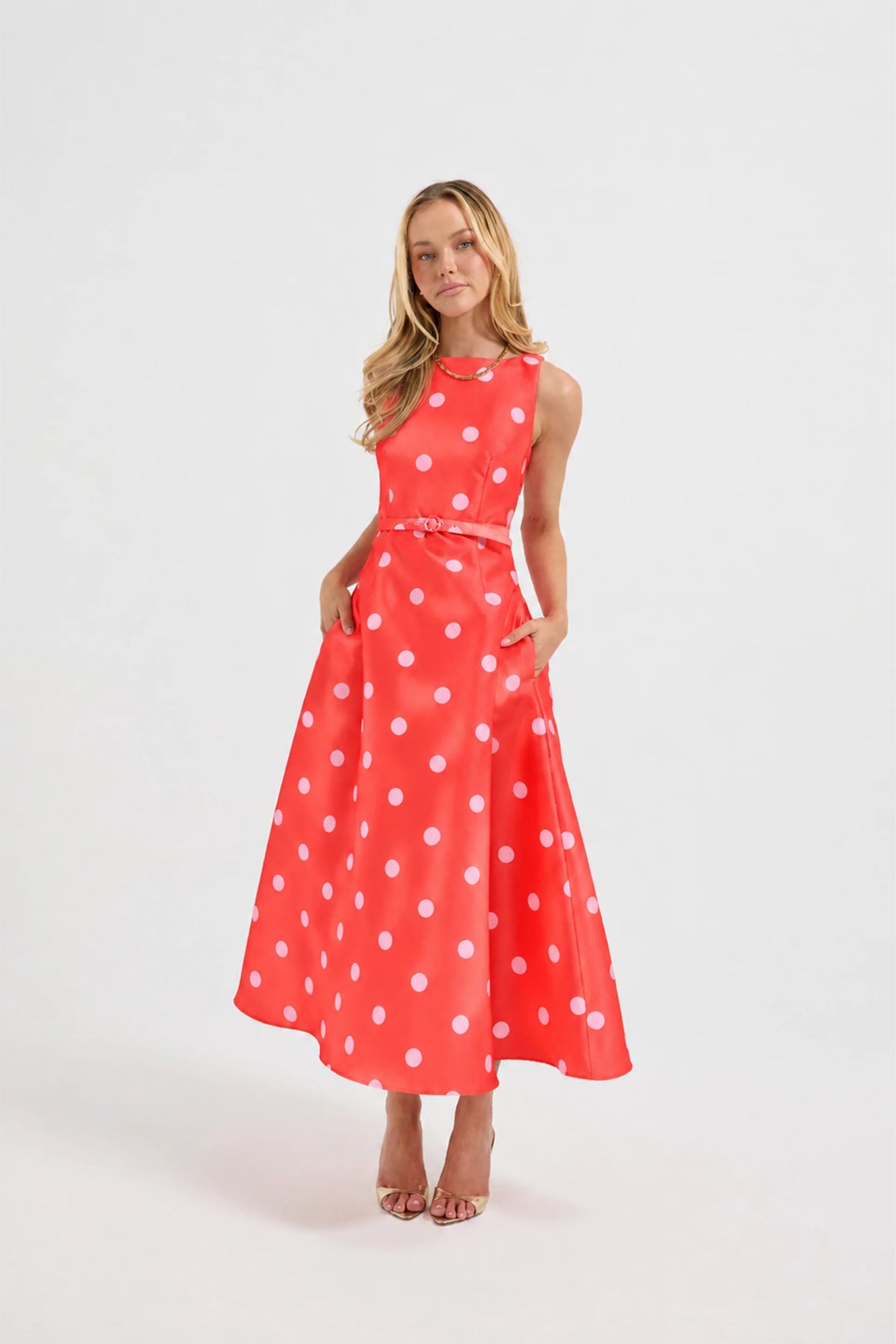 Dotti Flared Midi Dress Cayenne Pink