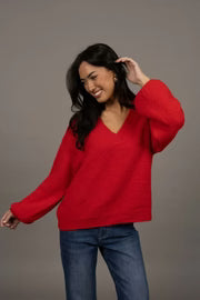 Nouveau V Neck Jumper Scarlet