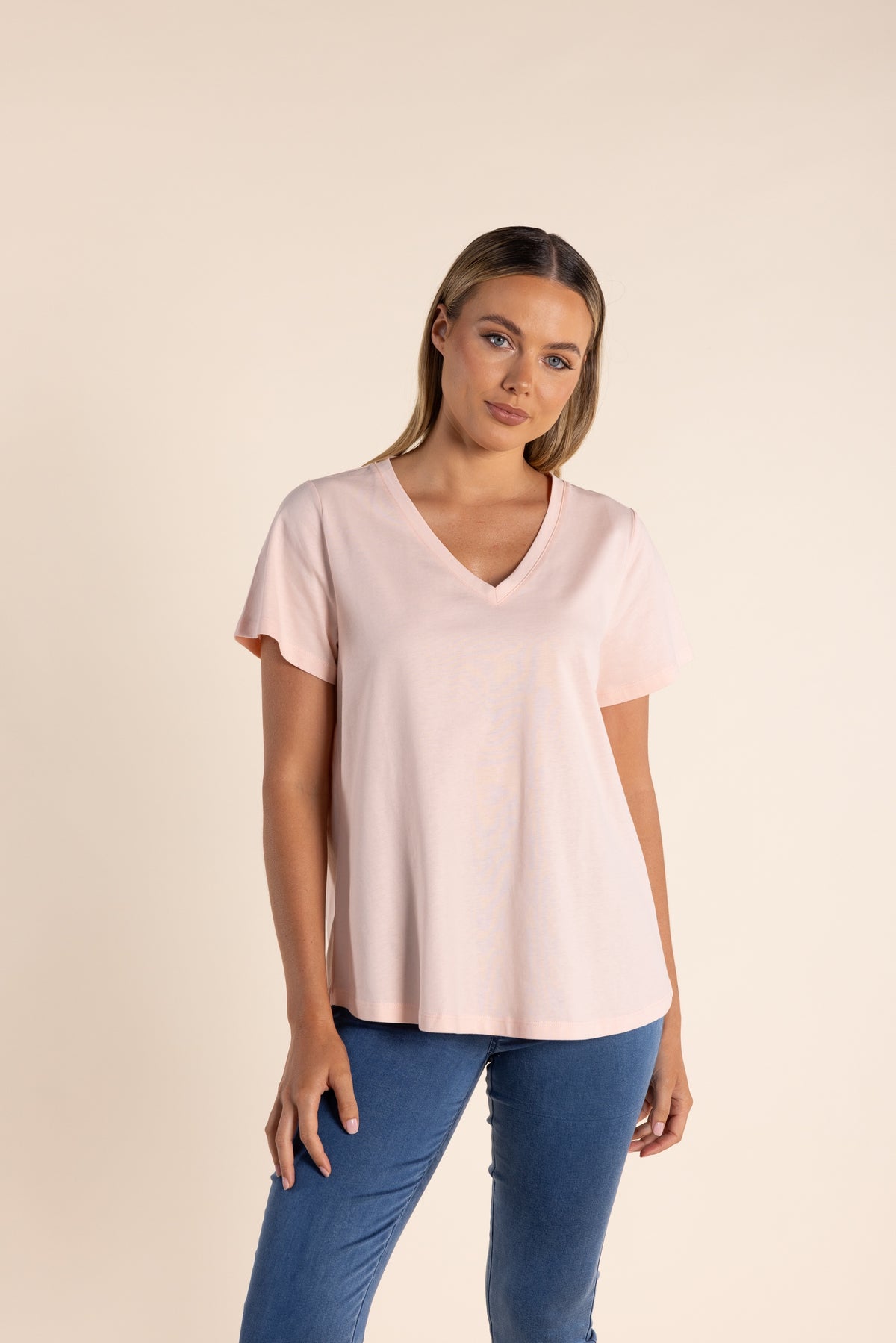 V Neck Tee Pink Rose