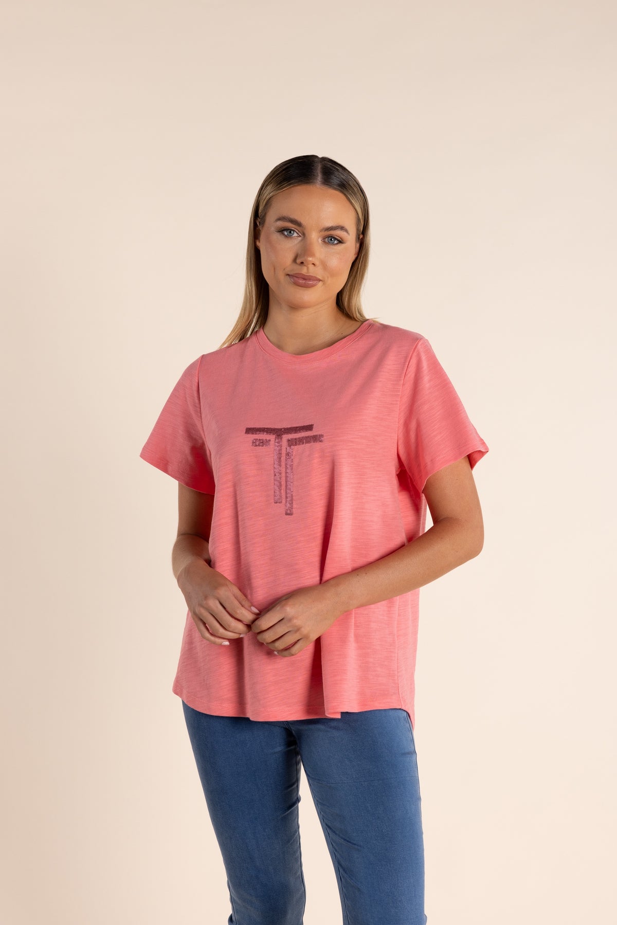 Logo Sequin Crew Coral