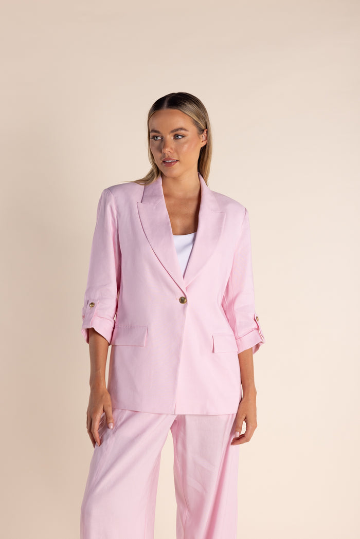 Linen Mix Blazer Pink Rose