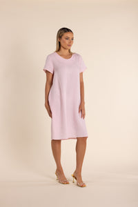 Linen Dress Fringe Rose Pink