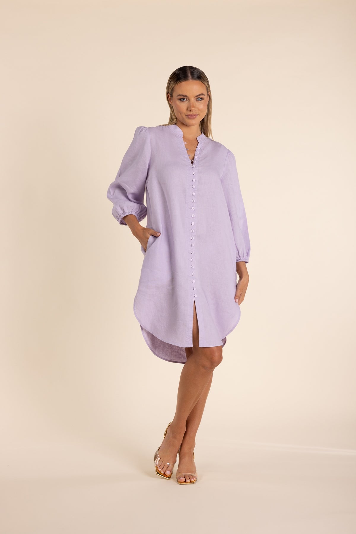 Linen Shirt Dress Lilac