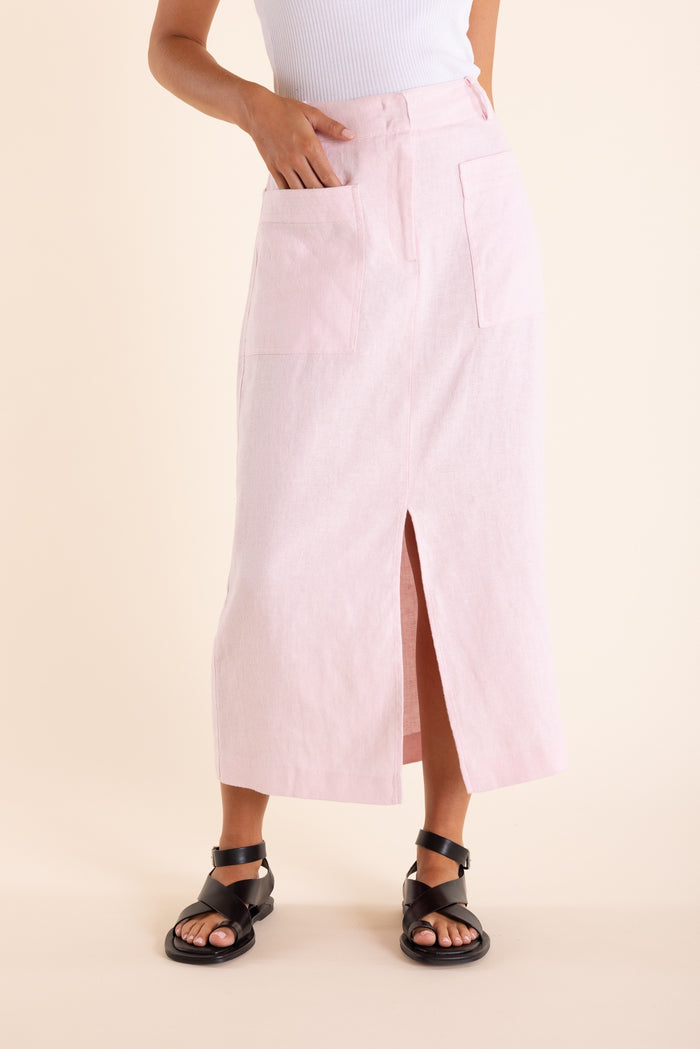 Linen Midi Skirt Pink Rose