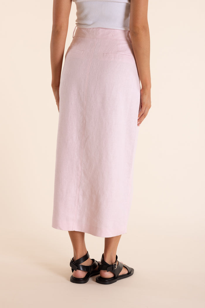 Linen Midi Skirt Pink Rose