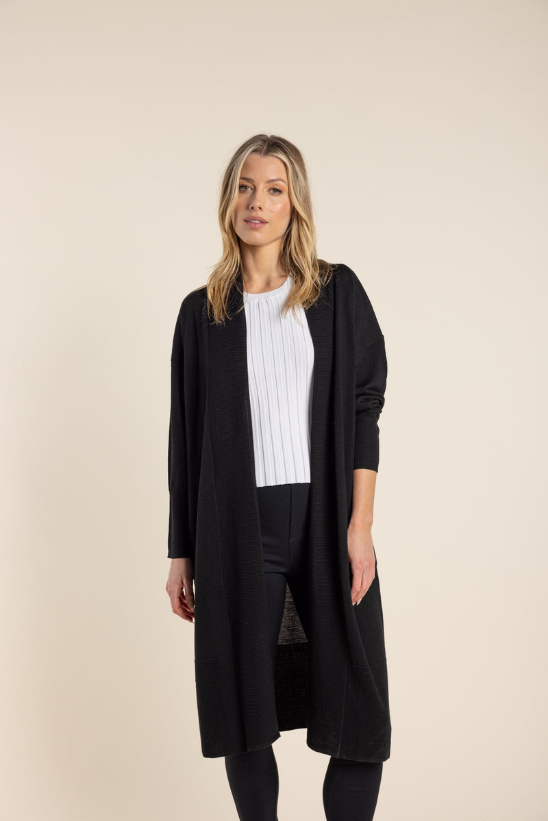 Merino Long Cardi Black