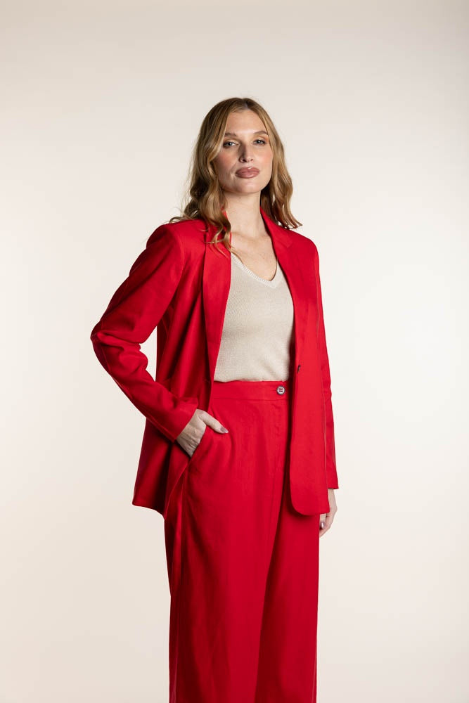 Linen Blazer Red