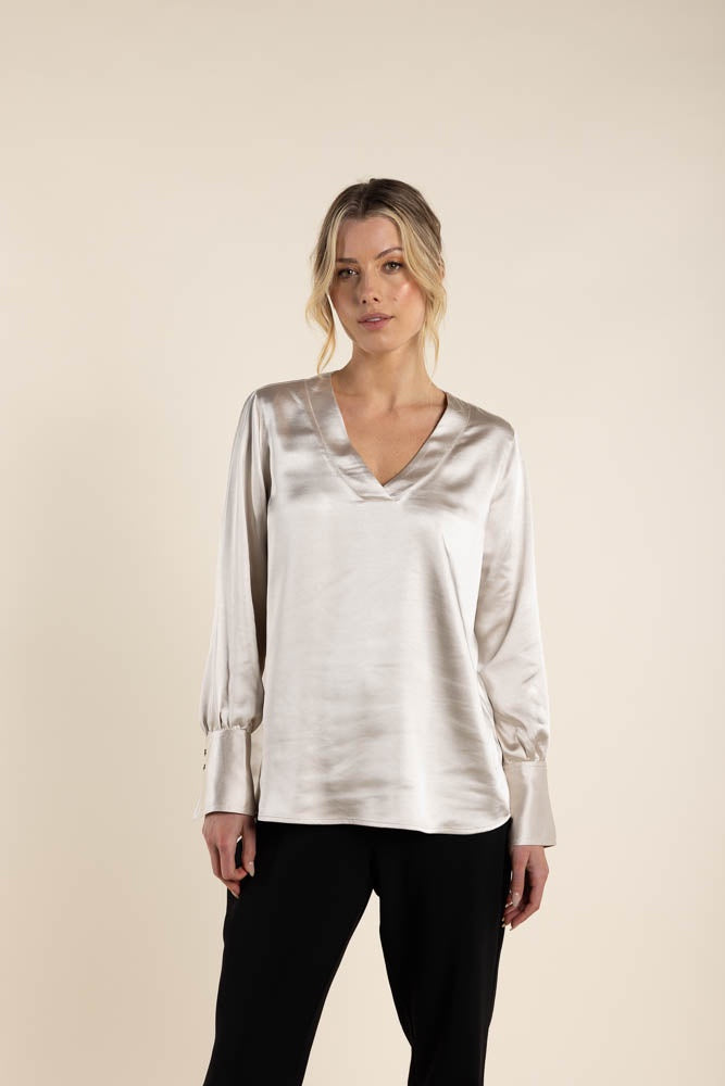 Satin V Neck Natural