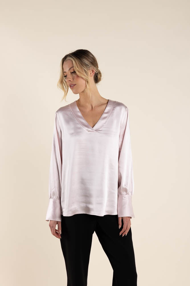 Satin V Neck Top Pink