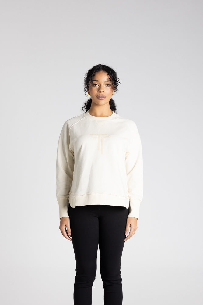 Raw Edge Sweater Logo Ivory