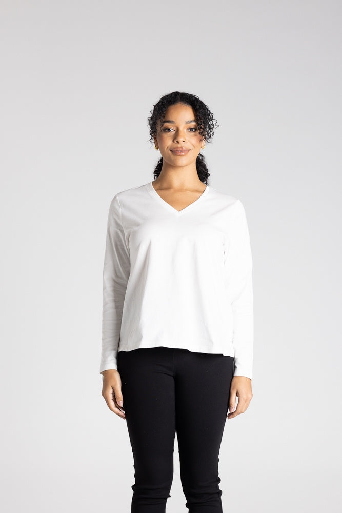 V Neck Long Sleeve Tee White