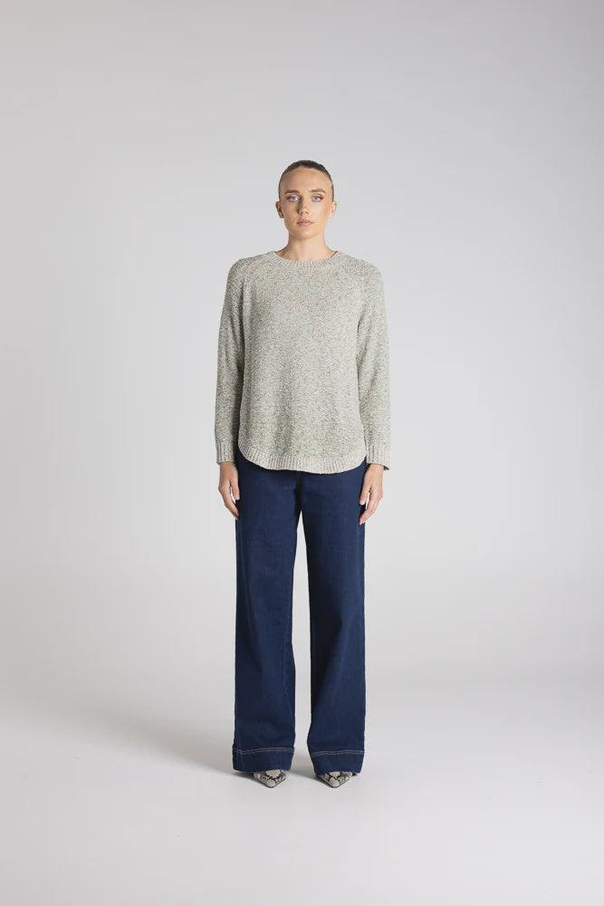 Scoop Hem Stitch Crew Moss