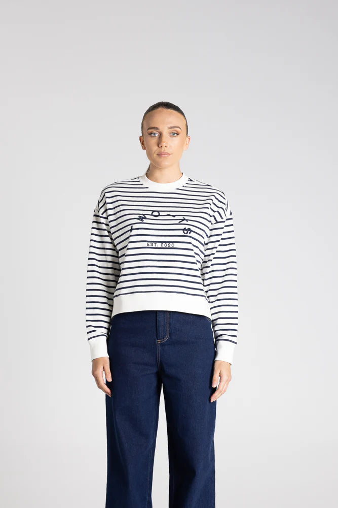 Stripe Sweat Logo Ink White