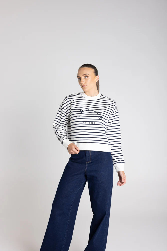 Stripe Sweat Logo Ink White