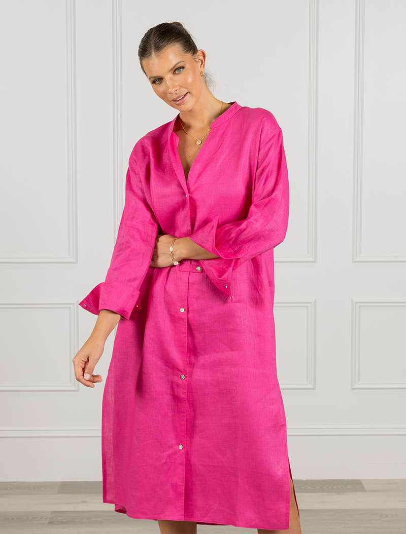 Mila Linen Dress Fuchsia