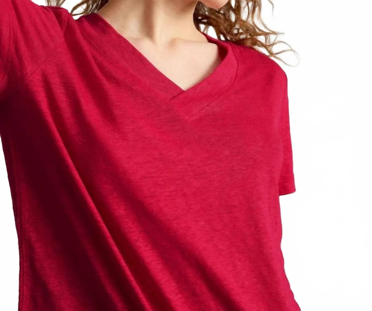 Susie V Neck Linen Tee Pink