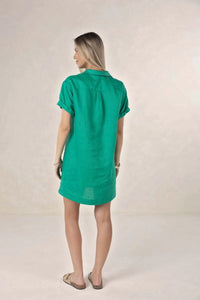Hustle Linen Shirt Dress Emerald