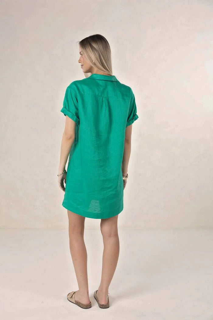 Hustle Linen Shirt Dress Emerald