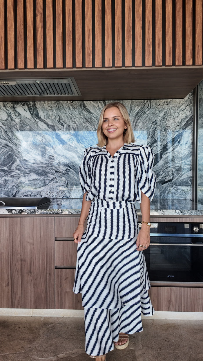 Holly Shirt Navy White Stripe Linen