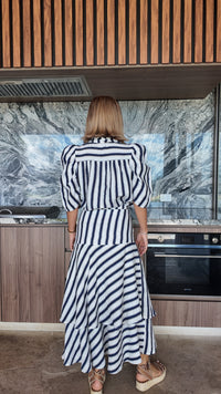 Holly Shirt Navy White Stripe Linen