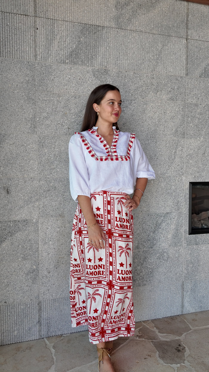Mila Shirt Red White Trim