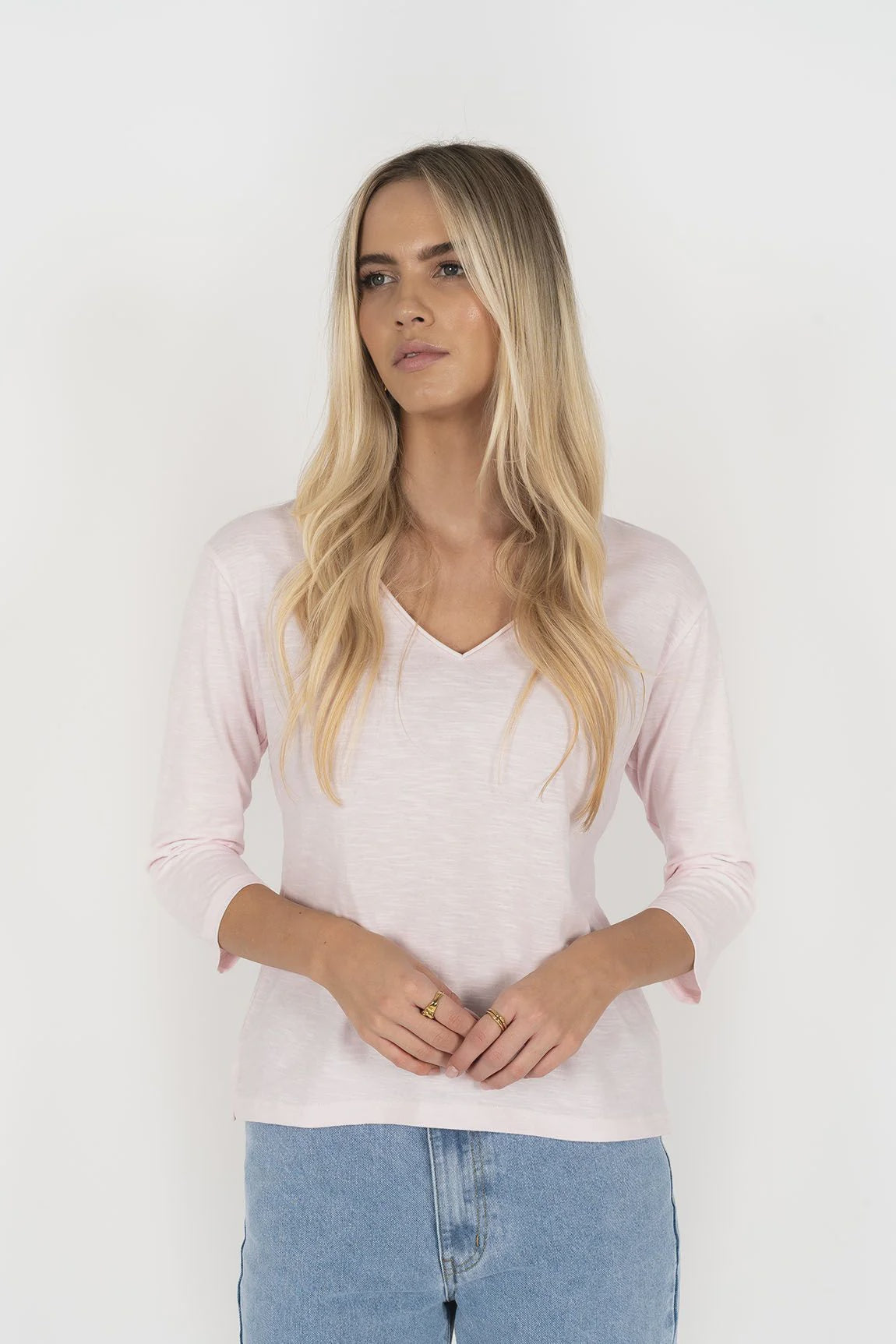 Stella V Neck Long Sleeve Tee Pink